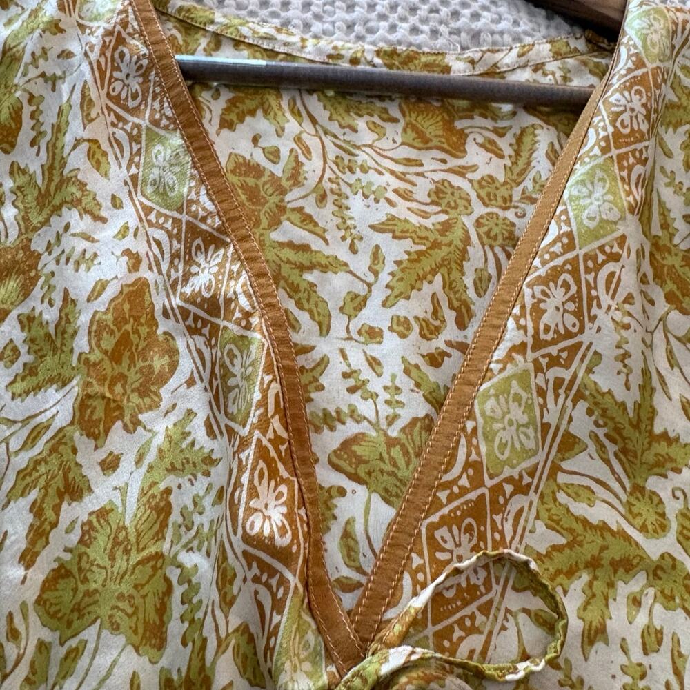 Boho Minimalist SILK Midi Dress Olive Gold Resortwear handmade M quietly luxury - Picture 4 of 8